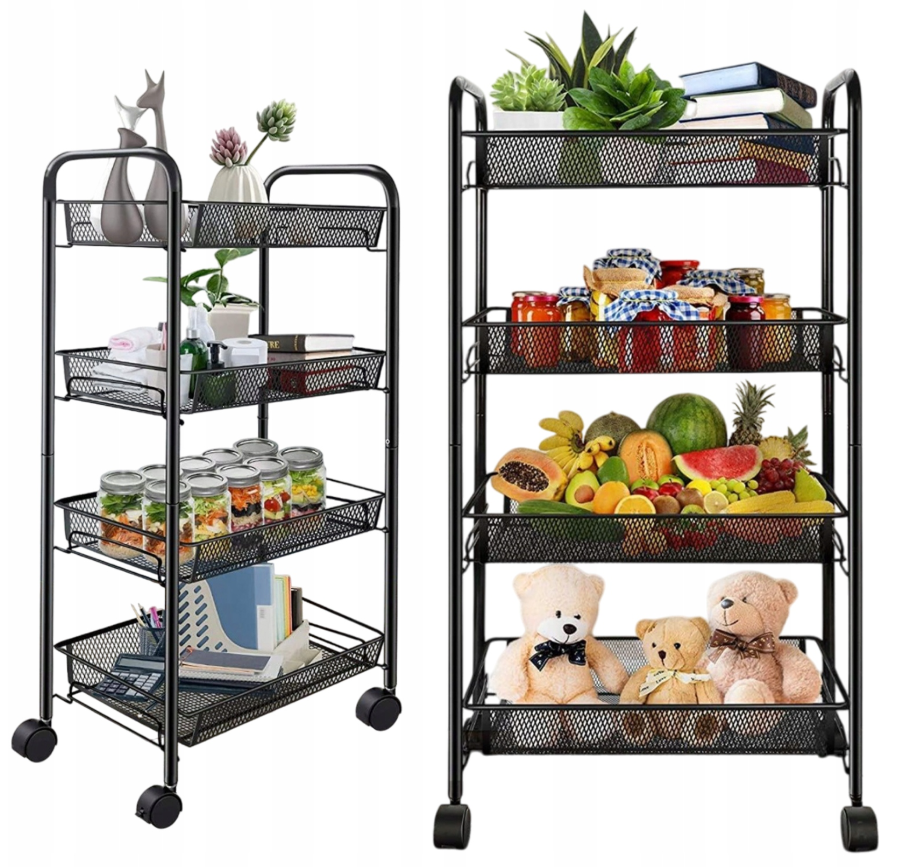 praktický kuchynský policový stojan - mobilný regál na kolieskach